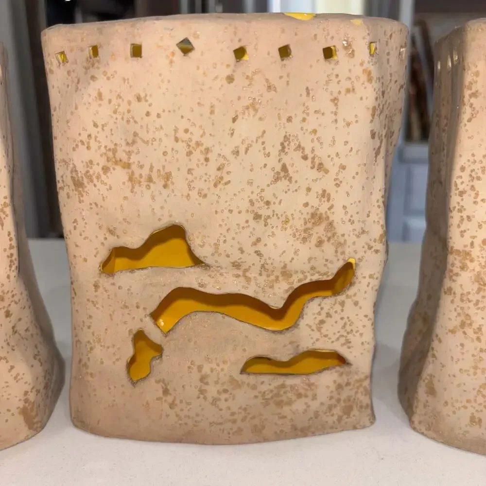 Vintage Handmade Ceramic Paper Bag Candle Votives Luminaries